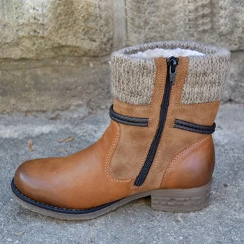 2020 Botas De Inverno Mulheres Básica Ankle Boots Mulher Do Dedo Do Pé Redondo Zip Plataforma De Arranque Sapatos Femininos Quente Lace Up Boots De Pelúcia Botas Mujer