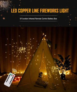 Explosão de Luz Impermeável Exterior de fogo-de-Artifício da corda LED Pendurado Estrela de Fadas de Luz Festa de Casamento Decoração