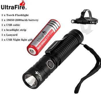 Ultrafire UF-168 18650 USB de Carregamento da Tocha Farol CREE XM-LT6 1200LM DIODO emissor de Luz de Trabalho Magnético Multifunções Iluminador 4 Modo de