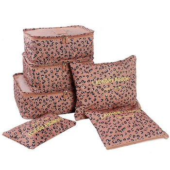 6pcs/set Leopard viagens roupa impermeável saco de armazenamento de cueca sutiã embalagem portátil maquiagem cosméticos organizador caixa de HW128Z