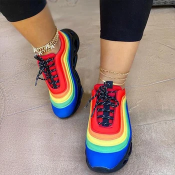Mulheres Tênis arco-íris Platfrom Robusto Tênis 2020 Outono Sapatos de Desporto de Senhoras do Ourdoor Casual Sapatos Confortáveis para as Mulheres