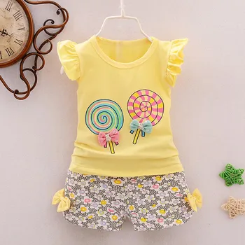 2PCS garota verão da Criança Bebê Roupas Meninas Lolly T-shirt Tops+Calça Curta, Roupas de meninas conjuntos de roupas