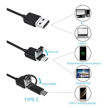 3 In1 Micro USB Tipo C Endoscópio Para Android USB2.0 para Computador Portátil à prova d'água IP67 do DIODO de Inspeção de Iluminação Led, Câmera 5.5 mm