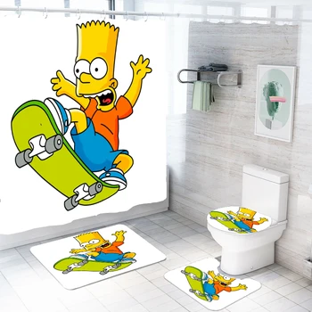 3D Simpson Impresso Impermeável Banheira Cortinas Personalizadas Personagem Engraçado vaso Sanitário Tampa Tampa antiderrapante, Tapete Tapete Tapete de casa de Banho Conjunto de casa de Banho