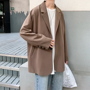 2019 a Primavera E o Outono de Nova Juventude Popular de Moda masculina Casual Camisa Versão coreana Ins Vento Selvagem paletó de Maré Preto / Cáqui