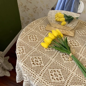 Toalha de mesa de cor sólida laço escavadas, de tiro simples pano de fundo toalha de mesa de algodão Hotel festa a decoração home
