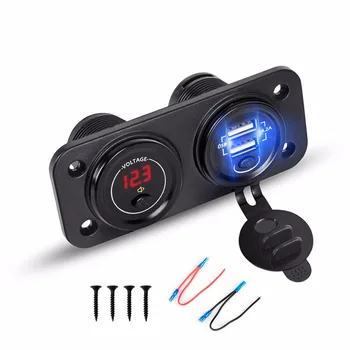 12V 24V LED Digital Voltímetro Duplo do Poder de USB Soquete Painel de Carregador Com Interruptor Para ligar e DESLIGAR o Carro Barco Moto Smartphone GPS