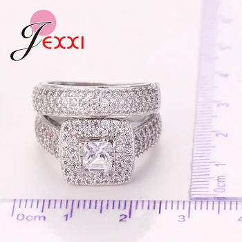 Grande Cristal Branco Anel De Prata 925 Mulheres De Luxo, Anéis De Dedo De Cubiz Zircão Jóia De Presente De Natal Para Meninas
