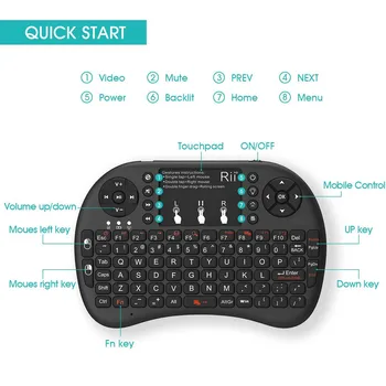 Original Rii Mini i8+ teclado 2.4 G sem Fio Teclado Retroiluminado inglês, russo, espanhol TouchPad Ar Mouse para a CAIXA de TV Android PC