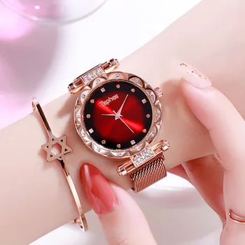 As Mulheres de luxo Magnético Relógios 2019 relógio feminino gradiente Rhinestone Senhoras Quartzo do Aço Inoxidável do Relógio de Pulso do Relógio Para o Presente