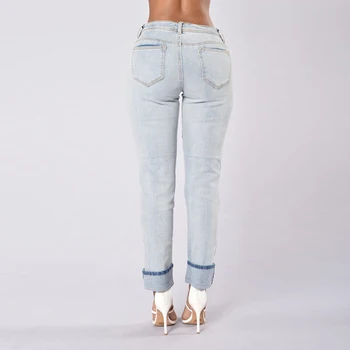 Namorado de Streetwear Jeans Slim Jeans Meninas para as mulheres de Algodão 2019 Longa e Sólida Verão Cintura Ripped Pants queda de Roupas de Jeans Baixos