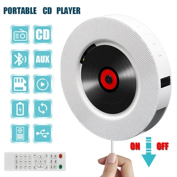 Portátil, CD player Bluetooth com controle remoto de rádio FM USB-capaz de parede do jogador 3.5 mm jack de conexão AUX display de LED