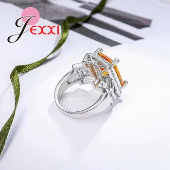 Luxo Amarelo, Zircônia Cúbica Retângulo Design Anéis de Prata 925 Dedo Jóias para Mulheres Meninas Engajamento