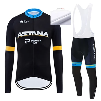 Inverno 2020 ASTANA Ciclismo Jersey Conjuntos de Sportswear Calças de Homens Ropa Ciclismo mais Quentes de Lã de Manga Longa de Bicicleta Maillot Culotte