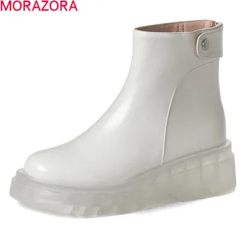 MORAZORA 2020 tamanho Grande 34-43 de moda as mulheres botas de couro genuíno botas confortáveis de salto alto outono inverno ankle boots