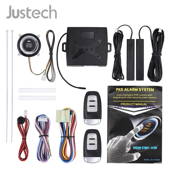 Justech Universal Carro Smart Anti-roubo de Botão de pressão Starter kit de cd, Entrada Sem chave de arranque do Motor o Sistema de Alarme 6mA Remoto 433MHZ Starter