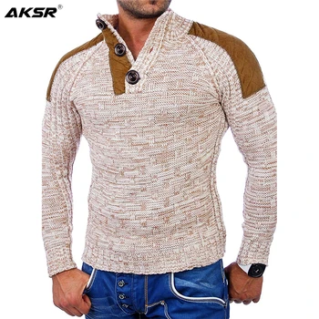 Homens Quentes, Camisolas Pullover com Botões de grandes dimensões de Malha de Lã 
