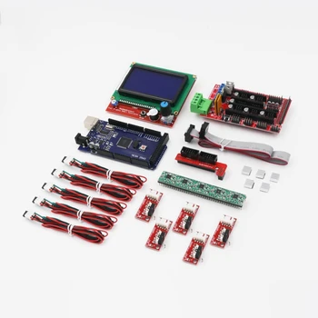 CNC Impressora 3D Kit com Mega 2560 Conselho,RAMPAS 1.4 Controlador de LCD 12864 , A4988 Deslizante Driver para Arduino
