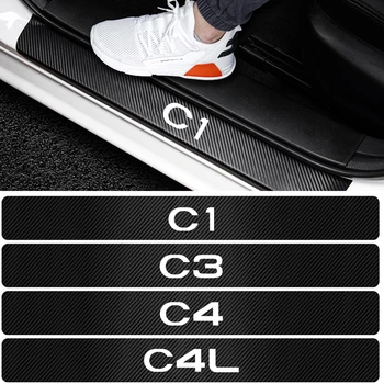 Para a Citroen C1 C3 C4 C4L C5 C6 VTS C-ELYSEE a Decoração do Carro Acessórios 4Pcs 3D em Fibra de Carbono Porta do Carro Protetor de Soleira Adesivo