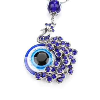 Moda de Cristal Azul Pavão-Chave da cadeia de Chave de anel Berloque Dom Bolsa Saco de jóias Olho do Mal