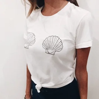 Sereia do Mar Shell Sutiã T-shirt de Impressão Mulheres Estética Boob Gráfico Engraçado Tee Superior de Verão Casual Tumblr Vacay Praia Tshirt