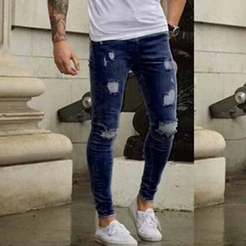 Novos Homens do Comprimento do Tornozelo Fino Jeans Streetwear Furos de Verão Rasgado Lápis Calças Calças Casual Jeans Skinny Jeans Mens