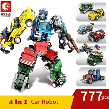 777 Pcs 4 Em 1 Transformação Carro Conjunto de blocos de Construção de Grandes Marcas Criador de Brinquedos para Crianças
