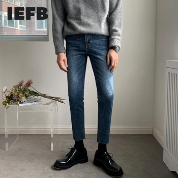 IEFB Primavera Inverno Azul de Brim dos Homens coreano Moda Slim Pés dos Homens Buracos do Tornozelo-comprimento de Calças Jeans Para homens Novos Fundos de 9Y4546