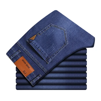 Calças de brim de mens calças jeans clássico jean homens de Negócios Calças Casuais Solta Reta Elasticidade calça masculina Plus Size 28-38