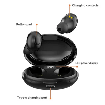 TWS sem Fios Bluetooth Fones de ouvido de Baixo Som digital LED Impermeável Redução de Ruído do Fone de ouvido de jogos de Fone de ouvido para Fones de ouvido do iPhone