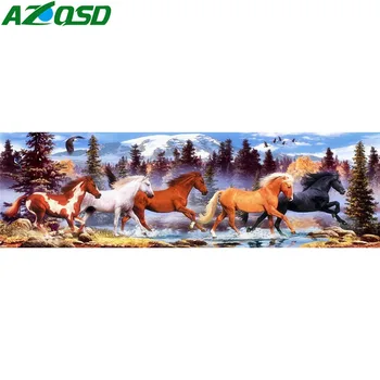 AZQSD Completo Kits Diamond Pintura de Animais em Ponto Cruz feito a mão de obra de Bordador Bordado de Diamante Cavalo de Decoração de Casa de Strass Imagem