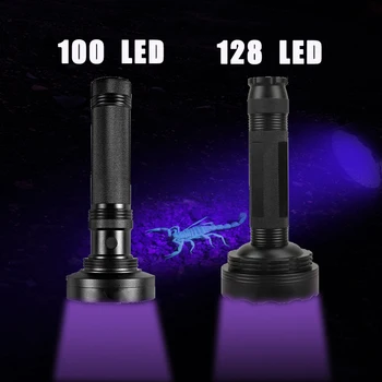 Venda quente 100 LED UV Lanterna de Alta Potência 10w 395nm 128 LED UV Luz Ultravioleta Lanterna Tocha Urina de animais de Estimação Detectar Pegar Escorpião