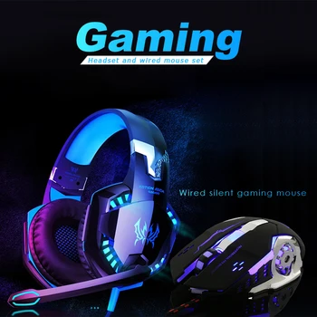 G2000 Gaming Headset +Rato com Fios Profundamente Bass Estéreo Carapaça com Fios de Fone de ouvido Gamer Fone de ouvido com Microfone para PS4 PS5 XBOX