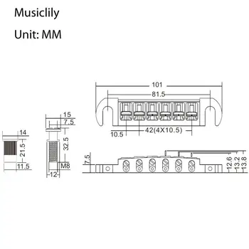 Musiclily Pro 52,5 mm Trança Estilo Tune-o-matic Envolvente Ajustável Ponte para Les Paul Estilo de Guitarra Elétrica, Níquel