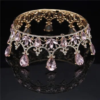 Vintage Casamento de Cristal Coroa de Rainha Rodada de Diadema Concurso Coroa para as Mulheres Noiva Tiaras e Coroas de Cabelo, Acessórios de Jóias