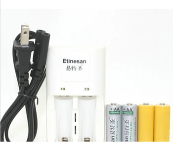 2pcs Etinesan 3.2 v 600mAh 14500 AA LiFePo4 bateria recarregável de lítio W/ manequim+carregador de chifre, ventoinha, fone de ouvido de telefone do relógio de brinquedo