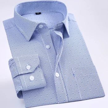 Não de ferro regular fit homens de manga longa, homens de negócios camisas fácil de cuidados listrado/xadrez ponto floral tops para o sexo masculino