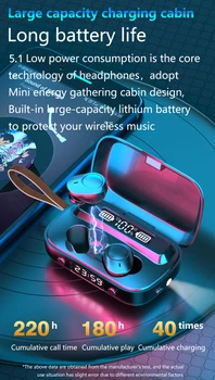 5.1 Fones de ouvido Bluetooth TWS sem Fios No Ouvido Estéreo de Fones de ouvido Para IOS/Android Smartphone Com a Exibição do Relógio Caso da Bateria 2000mAh