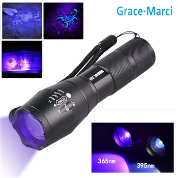 Poderoso 365 nm 395nm LED UV Luz 3W Zoom Lanterna Ultravioleta Novo Grau Militar, Tático Lanterna Tocha Para Pegar Escorpião