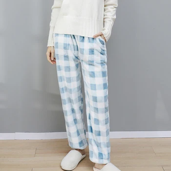 Estilo coreano de Mulheres de Outono Inverno Longo Calça de Pijama Xadrez Padrão Plus Size de Flanela Grossa Feminino Pijamas Solta Homewear Senhora