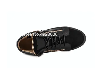 Black Mens Tênis Sapatos Lace Homens Formadores De Sapatos De Ouro Zíper Sapatos De Desporto Para O Sexo Masculino Respirável Calçados Impermeáveis Flats
