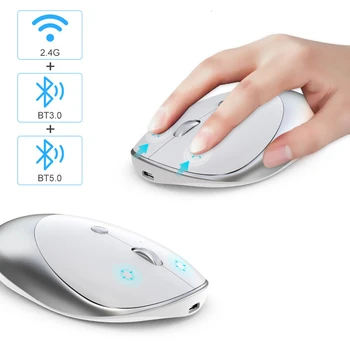 CHYI Bluetooth sem Fio Recarregável Silêncio Mouse de Computador Dual Modo sem Fio Óptico Usb Mause 3d cor-de-Rosa de Metal Ratos Para PC Portátil