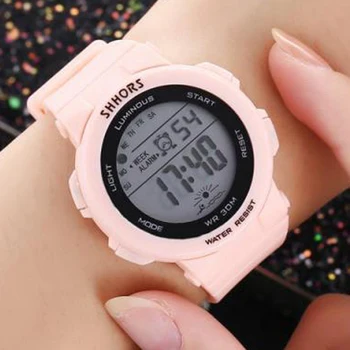 Shhors Esportes, Moda Mulheres Relógios Led Relógios Digitais Rosa de Silicone Banda Electrónica de Relógios de pulso reloj mujer montre femme 2020