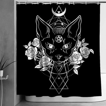 Satânica Gato Pentagrama Morte De Black Metal, Cortina De Chuveiro Durável Cortinas De Banheiro