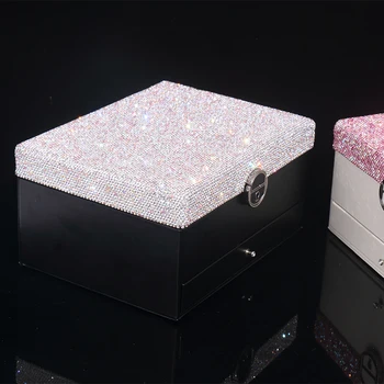Caixa de jóia de couro de cristal com gavetas e espelho de Duas camadas da caixa de jóias Anéis Colar Pulseira de caixa decoração do Quarto presentes de Casamento