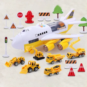 Carro Brinquedos Conjunto com o Transporte de Carga do Avião do Veículo Educacional de Construção Automóvel para Crianças com Grande Tapete Jogo