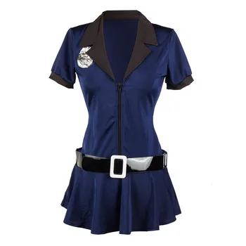 Tamanho S-XXXL Azul Mulheres Sexy Cop Uniforme da Polícia Traje de Halloween Cosplay Policewomen Vestido de Fantasia