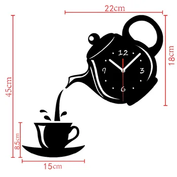 DIY Acrílico Copo de Café de Bule de chá 3D DIY Relógio de Parede Decorativo Cozinha, Relógios de Parede de Sala de estar, Cozinha, Relógios de Parede, Relógio de Adesivos-5