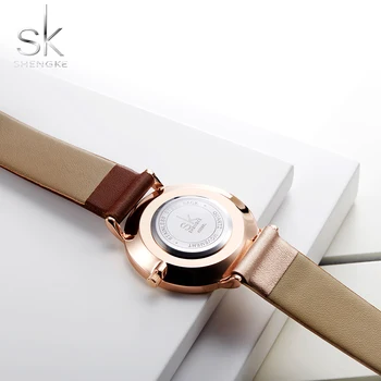 SK Mulheres Relógios SHENGKE Moda Relógio de Pulso de Couro Vintage Ladies Watch Irregular Relógio Bayan Kol Saati Montre Feminino