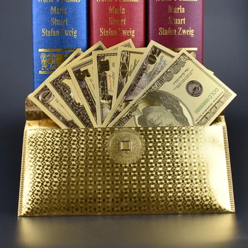 Folha de ouro Dólar de Notas 7pcs Ouro Prata Colorido de Dinheiro Falso Com 100 Dólar do Envelope de Embalagem Para Presente Coleção